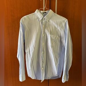 J. Crew Men's Blue Striped Shirt in Cotton Seersucker size M